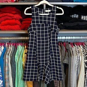 Sugar + Lips navy/white windowpane print sleeveless lined dress size XS